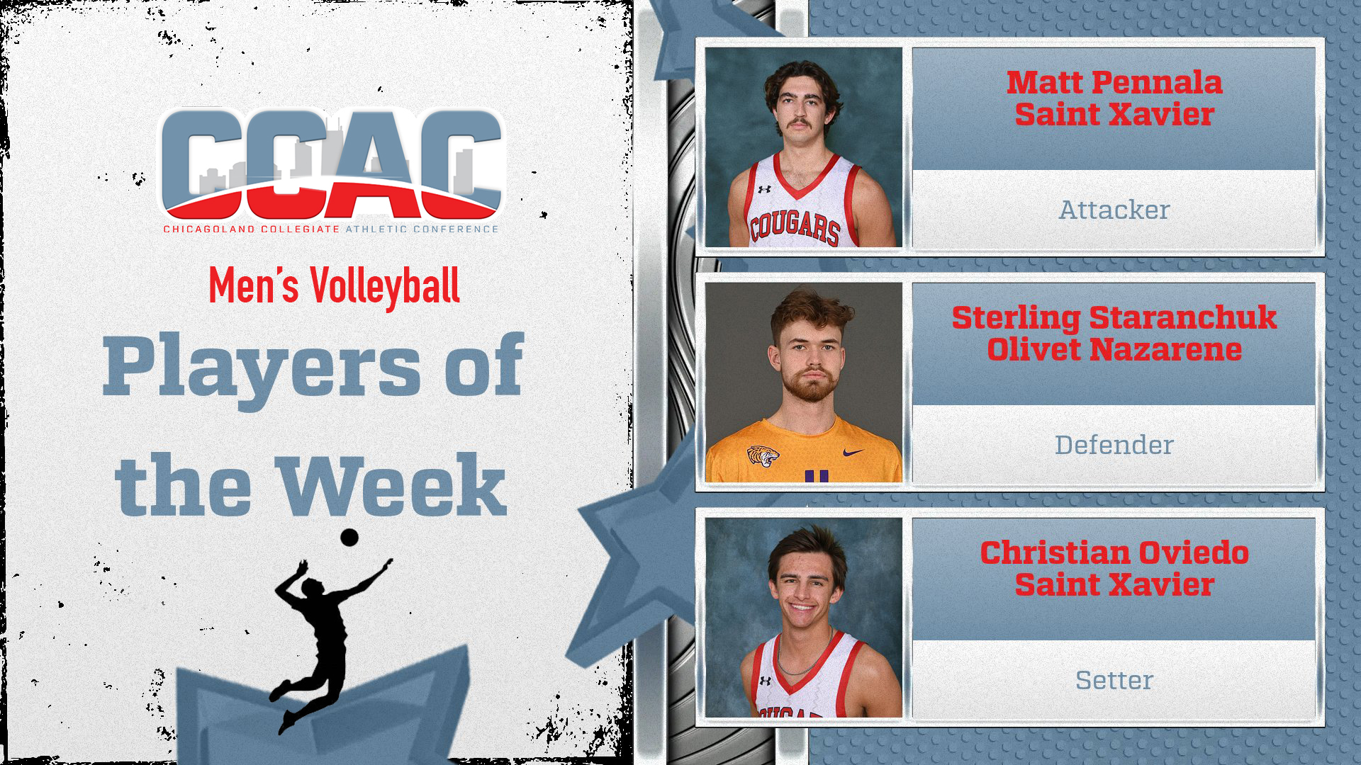 SXU's Pennala, Oviedo, ONU's Staranchuk Claim Men's Volleyball Weekly Awards For Second Time