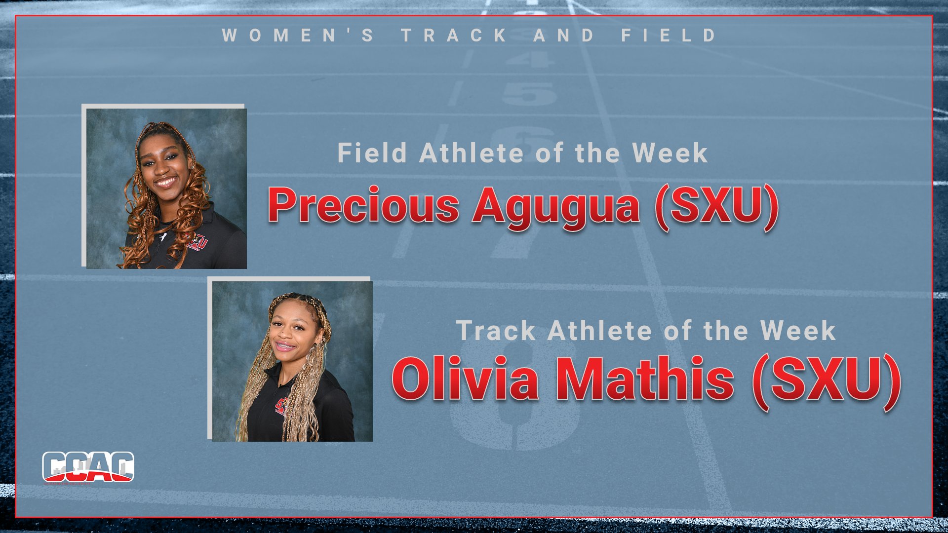 First-Place Finishes Net Weekly Women's Outdoor Track &amp; Field Honors For SXU's Mathis, Agugua
