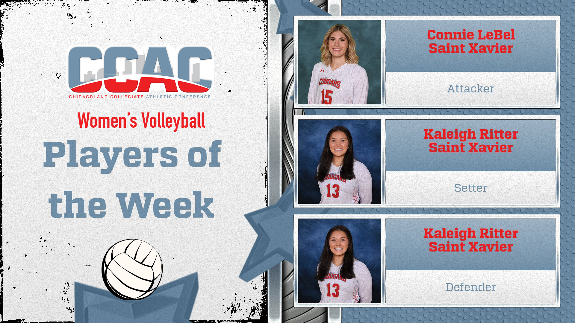 Double Women's Volleyball Sweep For SXU With Three League Wins, Players of the Week